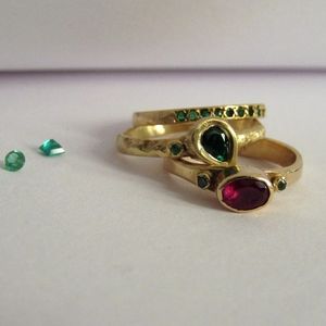 Handmade 14k Gold Ruby and Emerald Stacking Rings, Set of 3